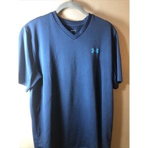 Under Armour Dri Fit V Neck Short Sleeve  Men's Medium Loose Blue Geometric Mesh